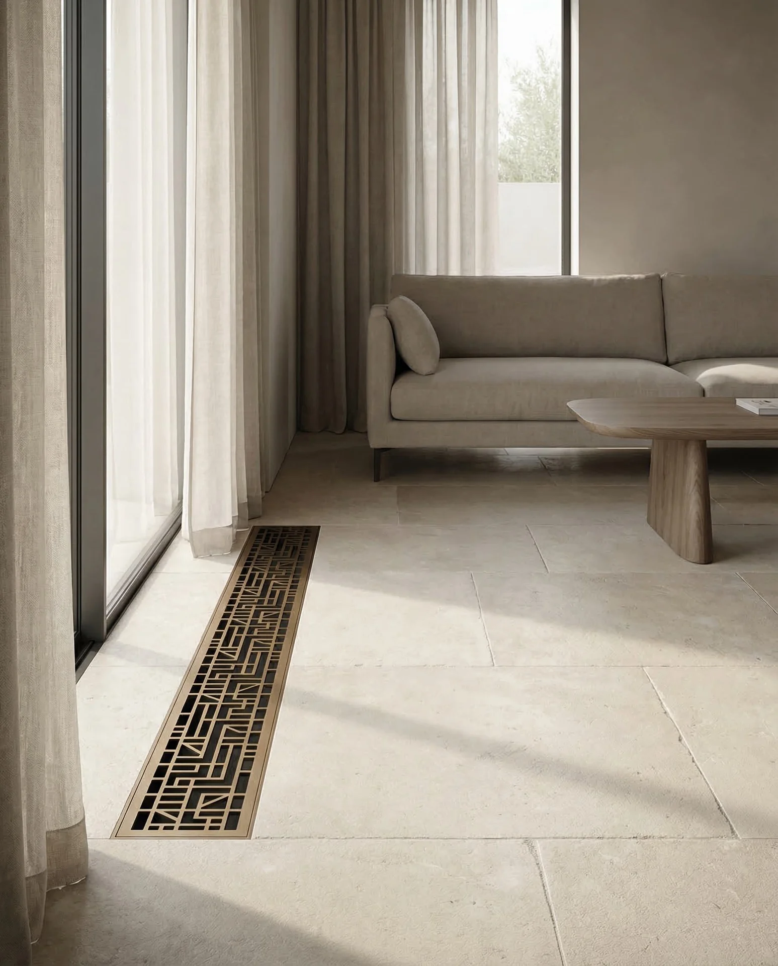 Minimal stone floor with an integrated linear grille